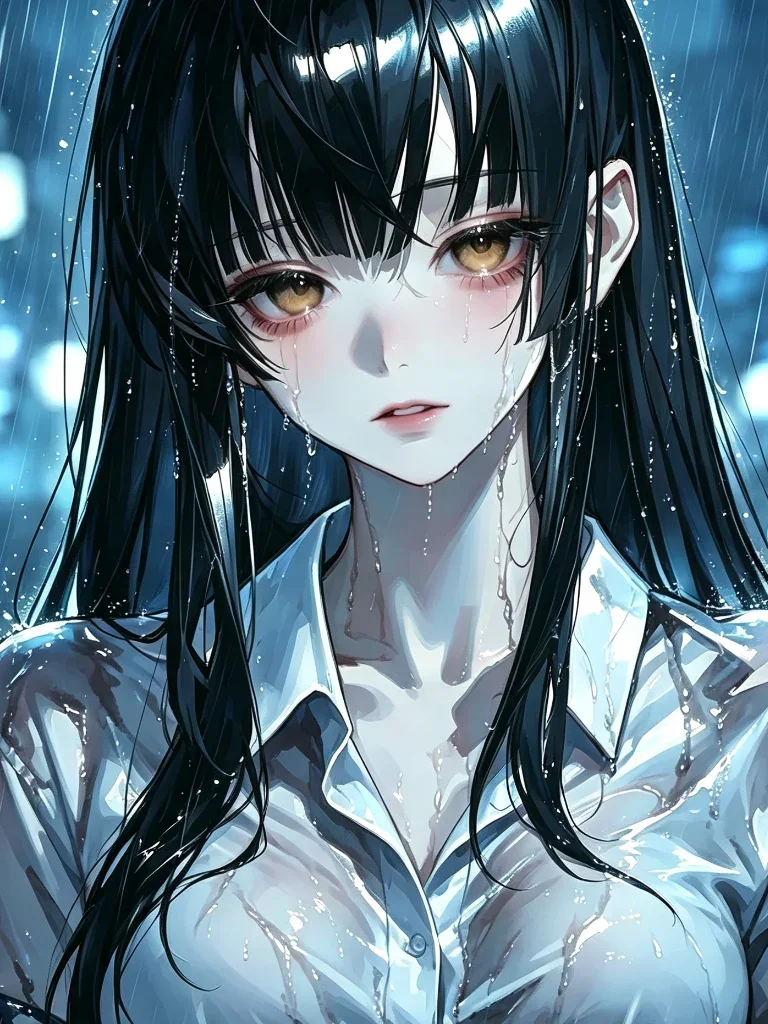 深夜雨天少女